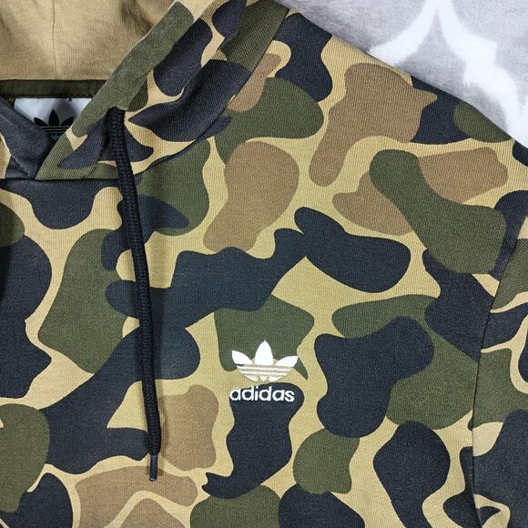 Adidas Hoodie Mens Medium Camo Green Black Trefoil Logo Pullover Sweatshirt - Picture 7 of 8